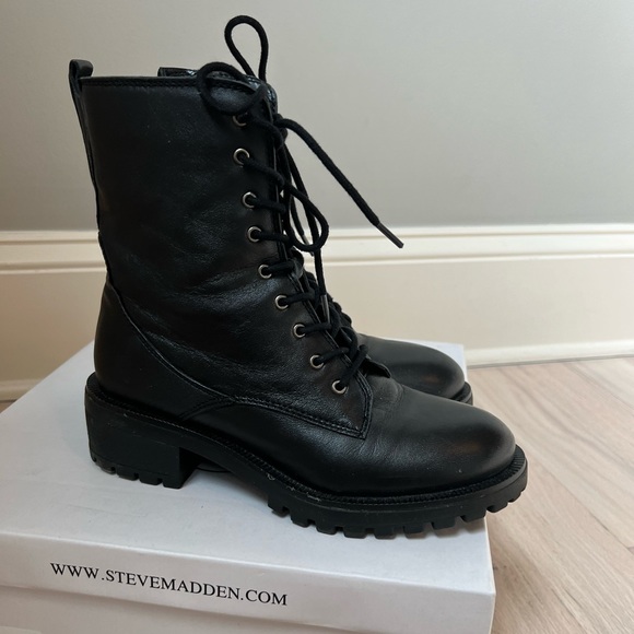 Steve Madden rucker black upper leather boots - Picture 2 of 6